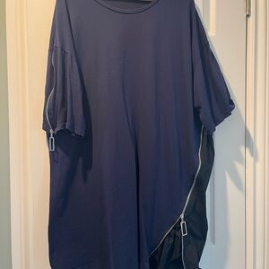 Navy & Black Women’s Short Sleeve Zipper Asymmetrical Shirt
